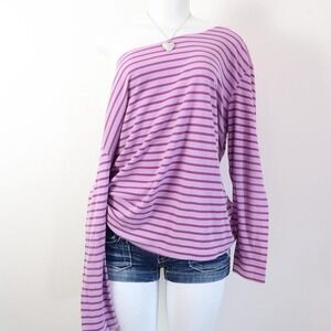 purple striped oversized tee off shoulder indie sleaze y2k